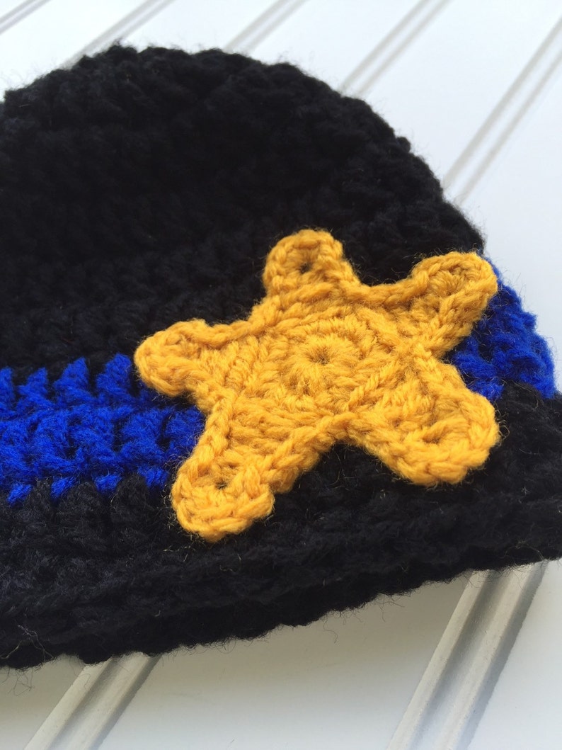 Toddler Hat LEO Lives Matter Newborn Photography Prop Baby Police Star Crochet Hat Thin Blue Line Police Officers Police Lives Matter