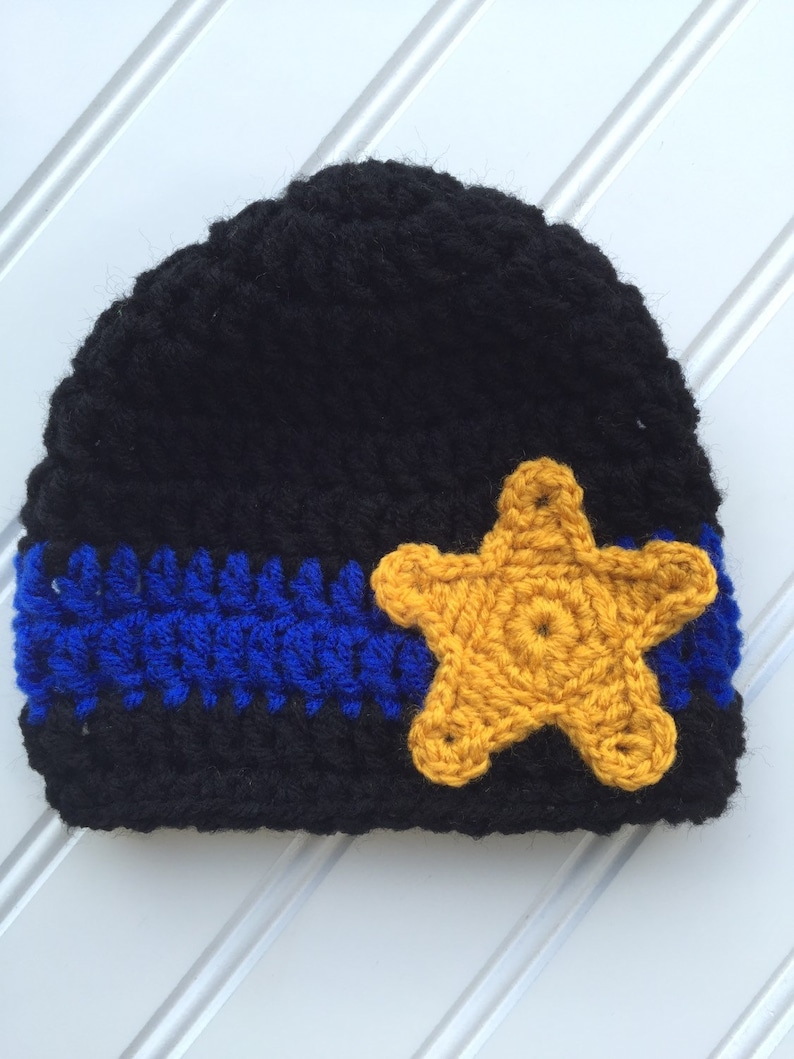 Toddler Hat LEO Lives Matter Newborn Photography Prop Baby Police Star Crochet Hat Thin Blue Line Police Officers Police Lives Matter
