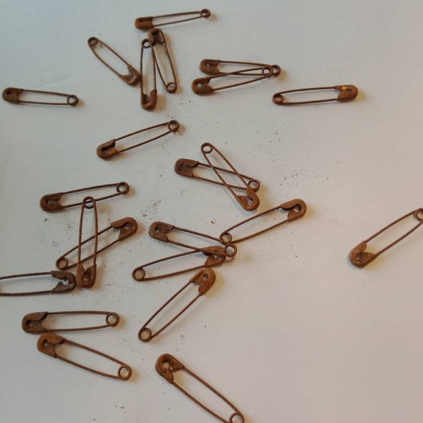 10 Rusty Safety Pins, Small Size
