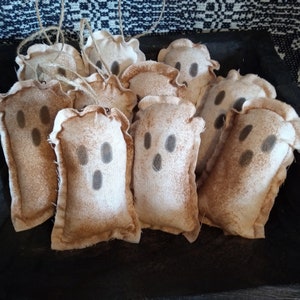 Primitive Ghost Ornaments or Bowl Fillers – Handmade Grungy Halloween Decor, Set of 3, Rustic Fall Decor