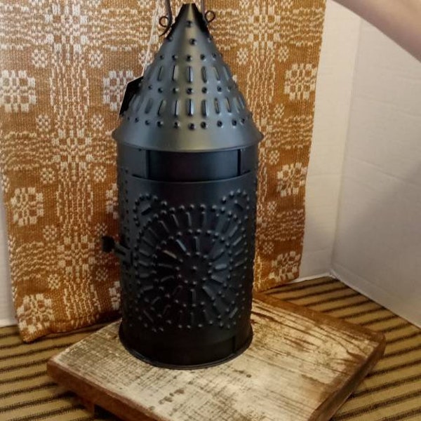 Large Black Metal Punched Tin Lantern for Candle and floral arrangements