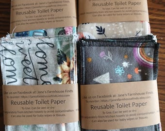 12 pieces 2-ply flannel eco-friendly reusable toilet paper, 4x7 inches, family cloth, baby wipes, face wipes