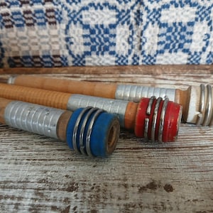 Vintage Red, White, Blue Bobbins, Americana vintage bowl fillers, colonial or primitive home decor or craft supplies, set of 3