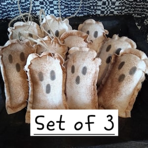 Primitive Ghost Ornaments or Bowl Fillers – Handmade Grungy Halloween Decor, Set of 3, Rustic Fall Decor
