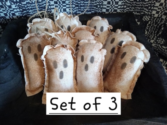 Primitive Ghost Ornaments or Bowl Fillers – Handmade Grungy Halloween Decor, Set of 3, Rustic Fall Decor