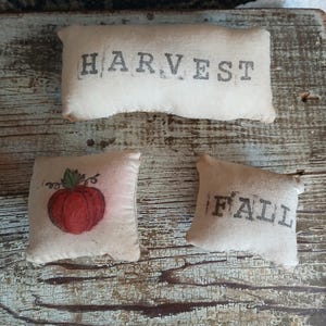 Set of 3 Small Pillow Tuck Bowl Fillers, Fall-Harvest-Pumpkin, Primitive Table Decor