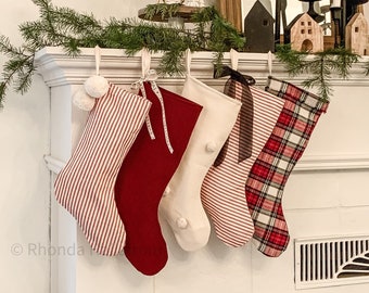 Set 5 Christmas Stockings/Personalized Red Wool Stripe Family Stockings/Red Buffalo Plaid Christmas Holiday Stockings