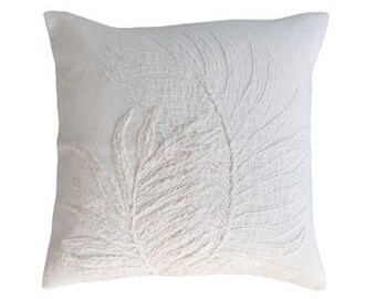 Cotton Pillow Cover With Botanical Embroidery