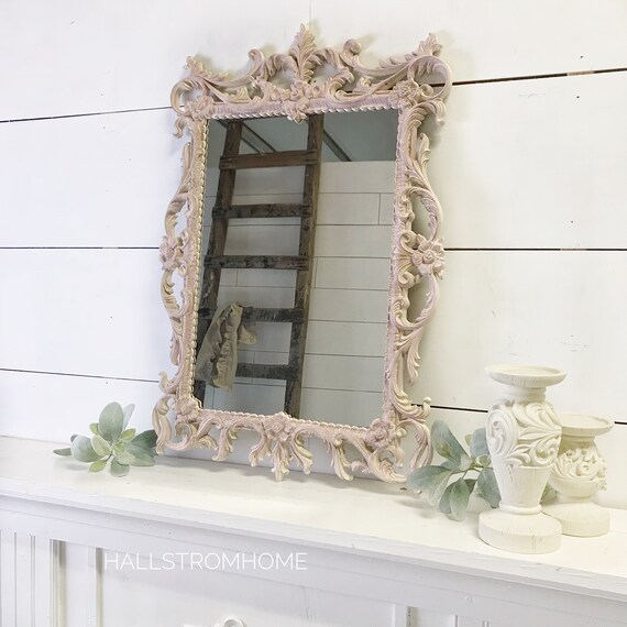French Vintage Nursery Mirror Pink And Cream Venetian Pink And Cream Venetian Mirror