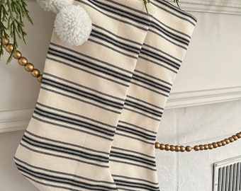 Farmhouse Christmas Stockings/ White and Black Stripe Family Stockings