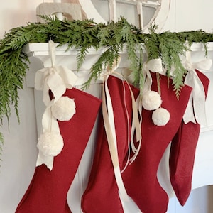 Red Wool Christmas Stockings /Personalized Family Stockings/ White Christmas Holiday Stockings/PNW wool