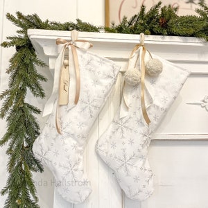 White Snow Flake Christmas Stockings/Holiday Decor/Modern Family Christmas Stockings