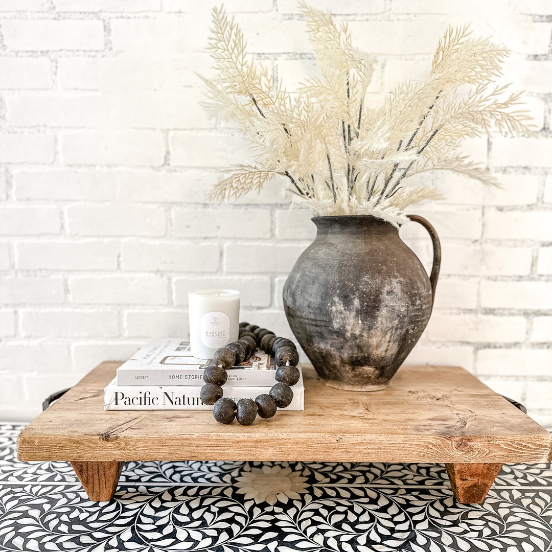 Service Tray Riser Large Wood Riser Serving Tray With Handles, Rustic Farmhouse Island ...
