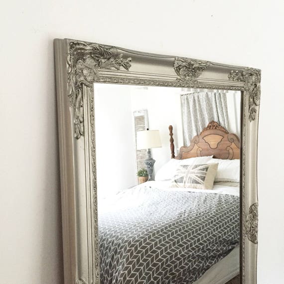 Shabby Chic Vanity Mirror Antique Pewter Wedding Seating Chart Ornate French Country Decor Bathroom Wall Hanging