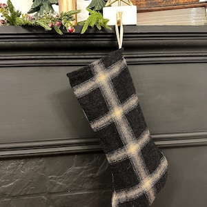 Wool Christmas Stockings/Family Stockings/ pnw Black Tan Plaid Check stockings