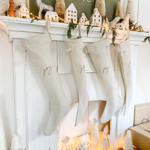 Handmade Linen Christmas Stocking: Farmhouse Nordic Style, Extra Long