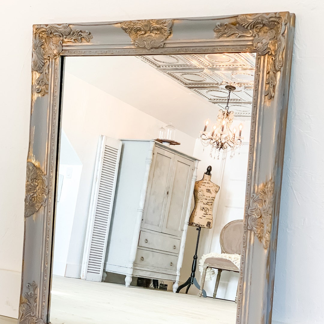 Grey Bathroom Mirror Wall Decor/wall Hanging Mirror/antique Mirror ...