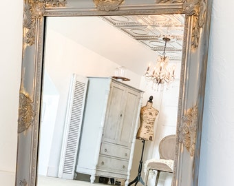 Grey Bathroom Mirror Wall Decor/Wall Hanging Mirror/Antique Mirror/ Shabby Chic Mirror/French Country Decor/Farmhouse Mirror/Salon Mirror