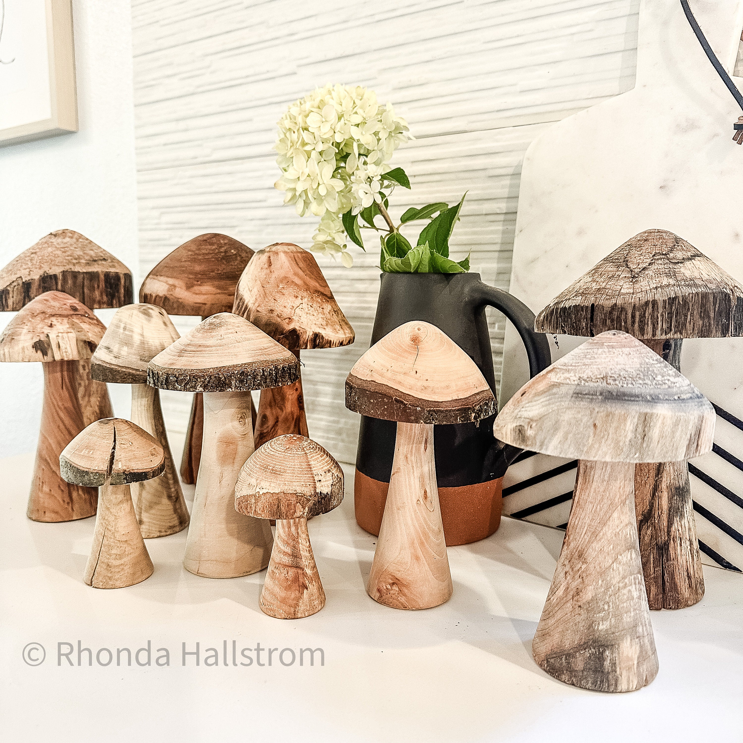 Hand Carved Wooden Mushrooms