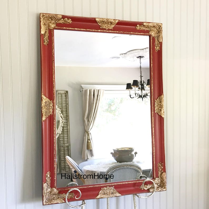 Shabby Chic Mirror Farmhouse Bathroom Vanity Red And Gold