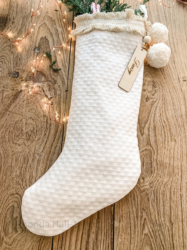 White Chenille Christmas Stockings/personalized Shabby Chic Etsy
