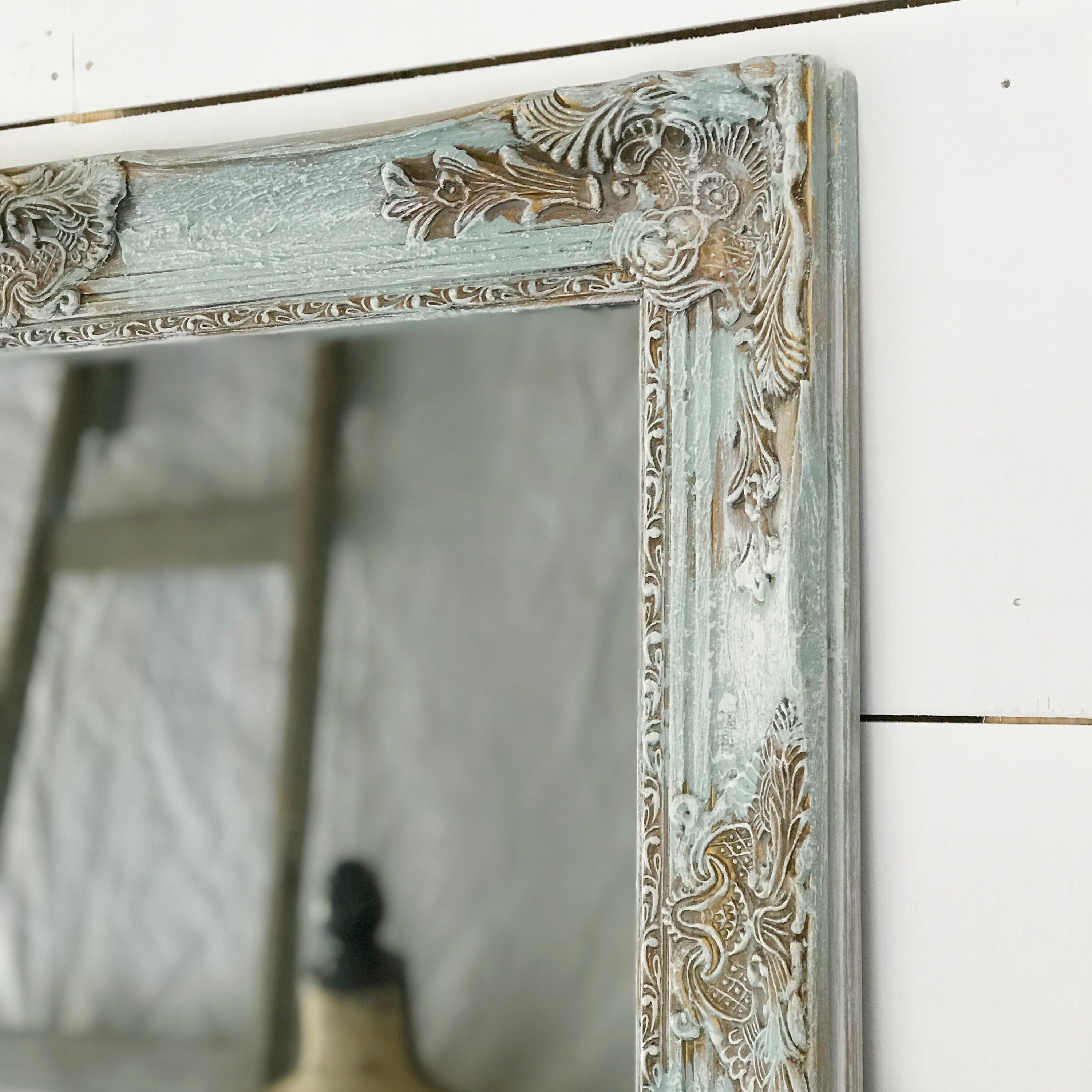 French Shabby Chic Wall Mirror/ Blue Wood Framed Bathroom Etsy