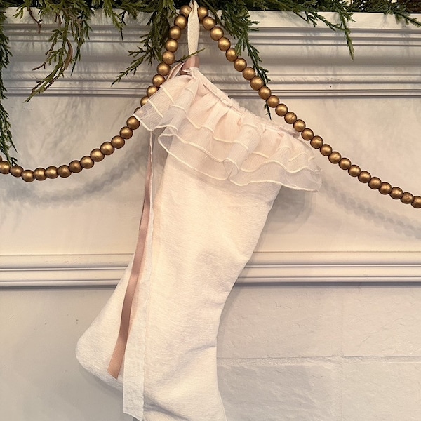 Ruffle Christmas Stocking/Shabby Chic Holiday Stockings/Cream,Ivory Handmade Gift for Her