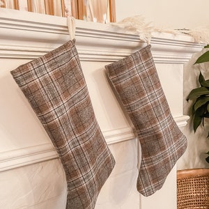 Plaid Christmas Stockings/Grey Wool Modern Family Stockings/ White Holiday Stockings/Farmhouse Stocking