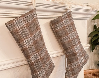 Plaid Christmas Stockings/Grey Wool Modern Family Stockings/ White Holiday Stockings/Farmhouse Stocking