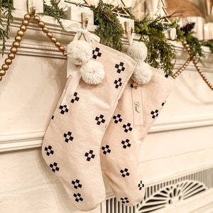 Personalized Modern Christmas Stockings Family Holiday Stockings/ Black Swiss Cross Farmhouse Stockings