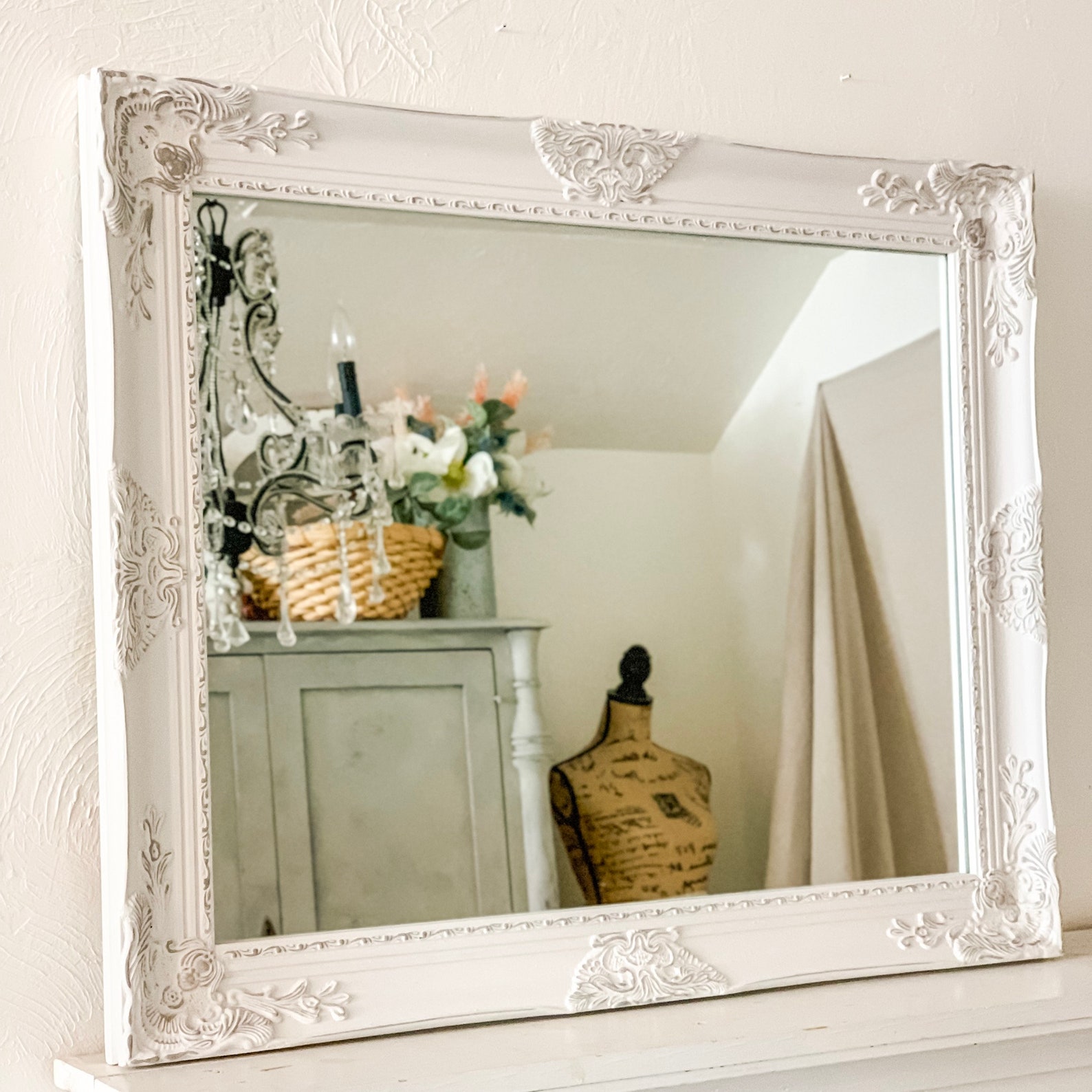 Bathroom Mirror/ Vanity Mirror/ Shabby Chic Mirror/ White with Etsy