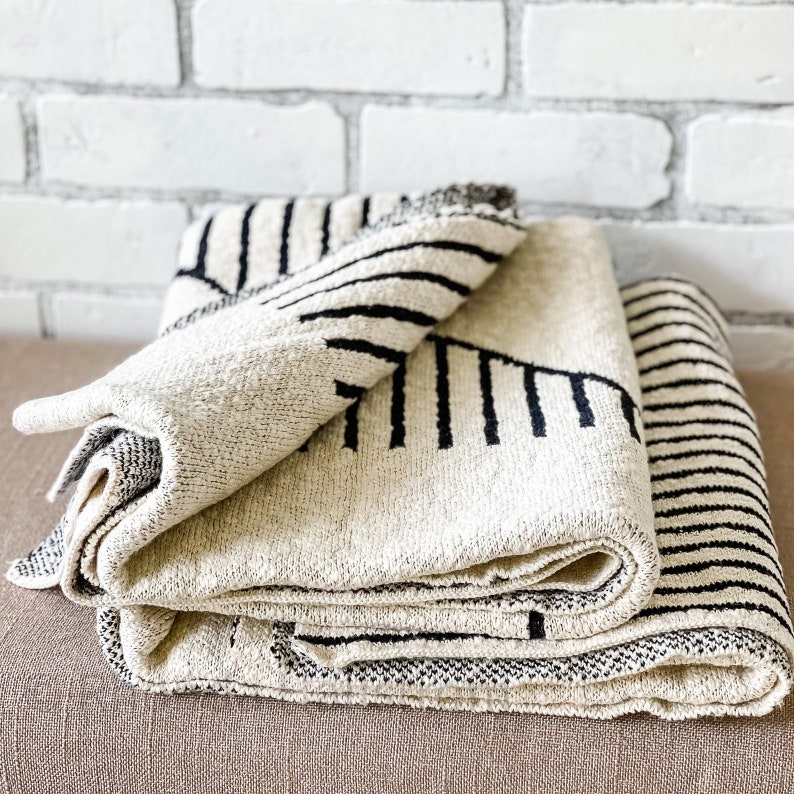 Cotton Throw Blanket/modern Recycled Cotton Bedding/furniture Etsy
