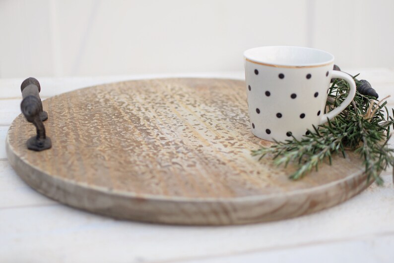 Round Wood Charcuterie Boardserving Tray With Handlesfood Etsy