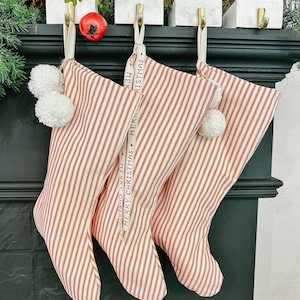 Christmas Red Ticking Stripe Stockings/Fully Lined  Family Stockings/ White Christmas Holiday Decor/ Farmhouse Decor