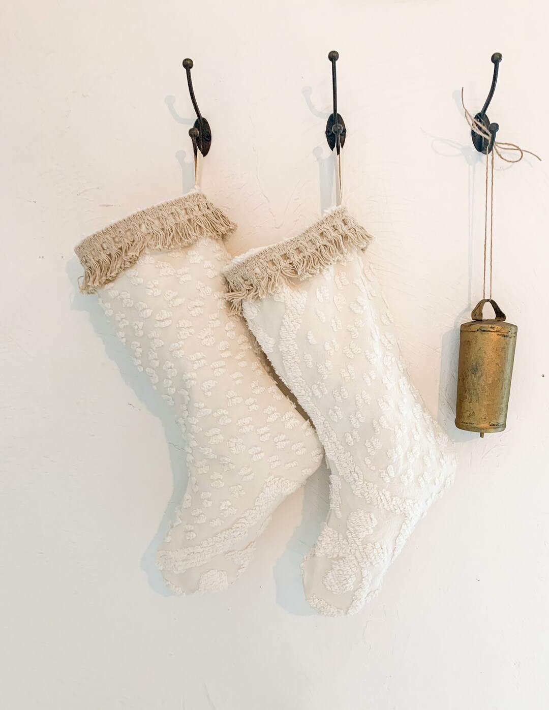 White Chenille Christmas Stocking/shabby Chic White Holiday Decor