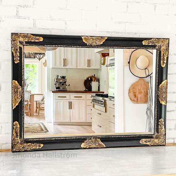 Ex Large Framed Black Gold Mirror Vanity Mirror Distressed Etsy
