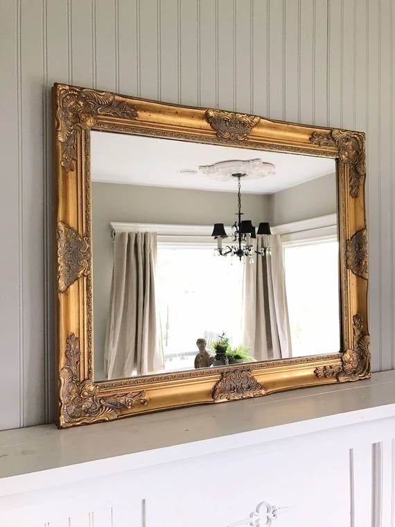 Gold Shabby Chic Mirror Vintage Farmhouse Wall Hanging Salon Custom Paint Options Available