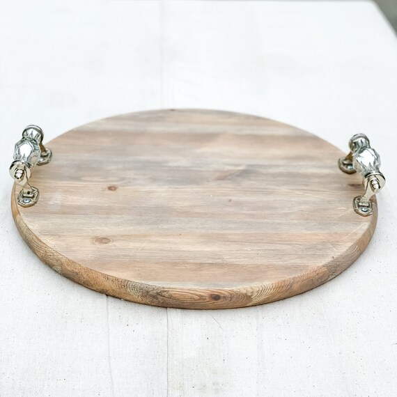 Round Wood Charcuterie Board Tray With Handlesfood Etsy