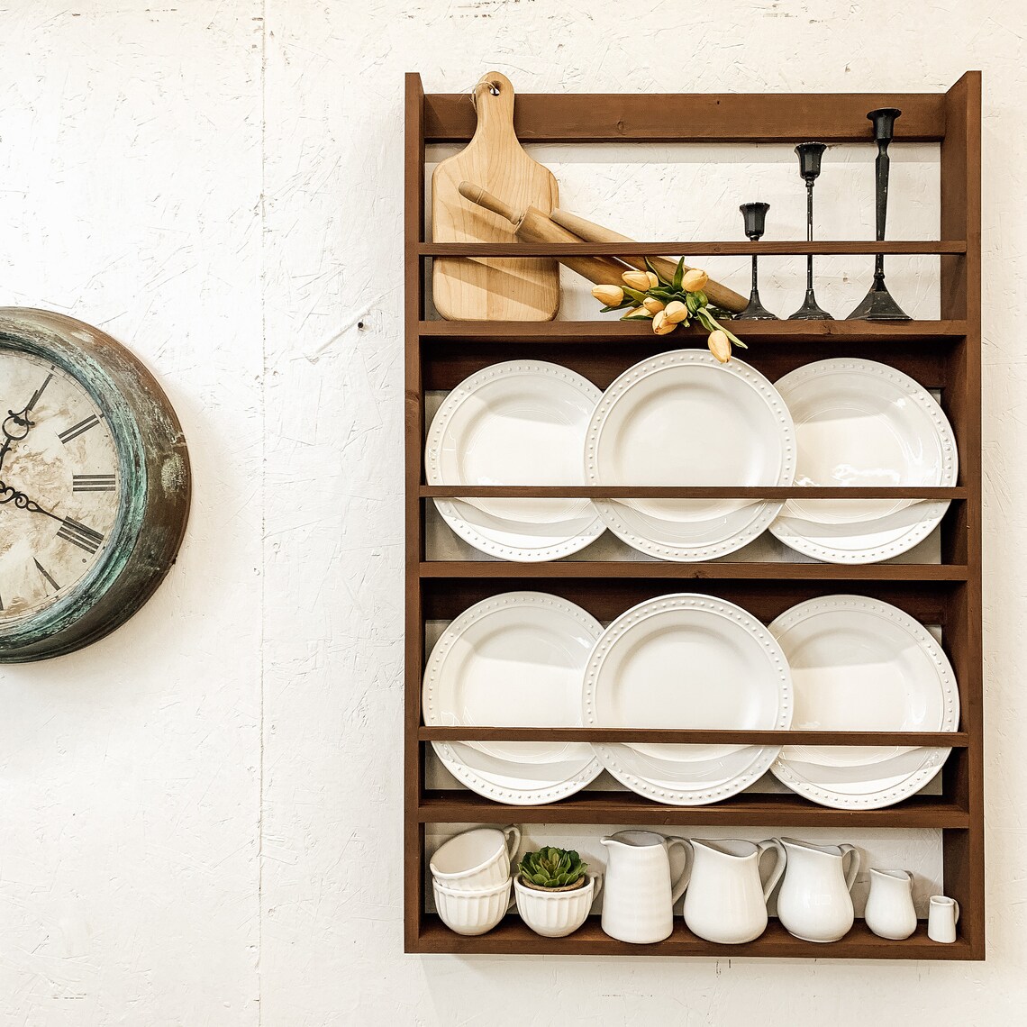 Rustic Wood Plate Rack Shelf/Farmhouse Wood Wall Hanging Etsy