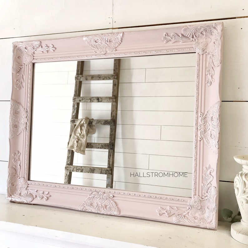 Bathroom Mirror Vanity Shabby Chic Decor Wedding Seating Chart Girls Room Nursery Pink Wall