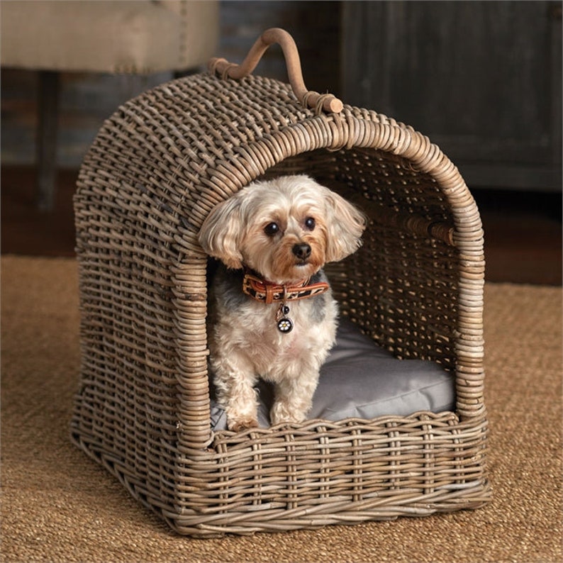Wicker Wood Dog Bed/ Canopy Pet Cat Bed Etsy
