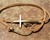 Brown Leather Bronze Fishing Hook Cross Bracelet Anklet Charm Men Women Unisex Fashion New Love Cute Diy Friendship Boot Jewelry Cowboy