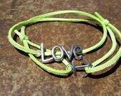Green Leather Silver Anchor Love Bracelet Anklet Charm Men Women Unisex Fashion New Love Cute Diy Friendship
