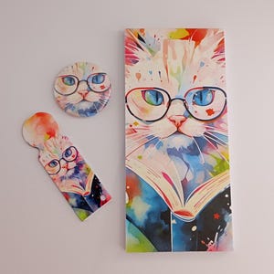 Geschenkset "Lesekatze" mit Magnet, Einkaufswagenlöser und kleinem Block