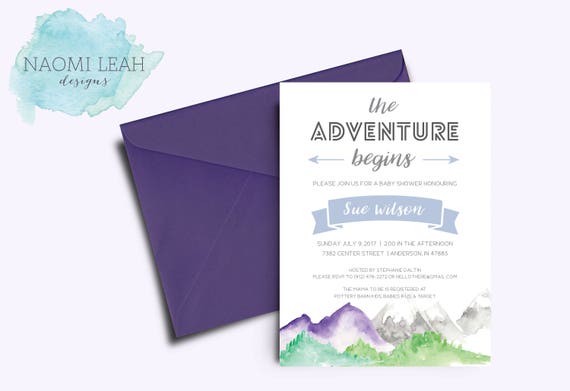 Printable Watercolor Mountain Baby Shower Invitation Unisex Etsy