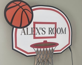 LED Lighted Kids Room Sign - Basketball Room Sign - Kids Room Round Name Sign - Basketball Sign for Kids Room - Kids Gift - Kids Birthday