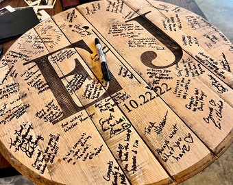 Bourbon Barrel Guest Book - Initial Wedding Guestbook - Personalized Bourbon Barrel - Bourbon Barrel Head - Guestbook Alternative