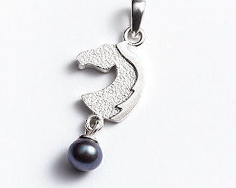 Equestrian pendant "Big horse head" in silver sterling 925 with blue pear