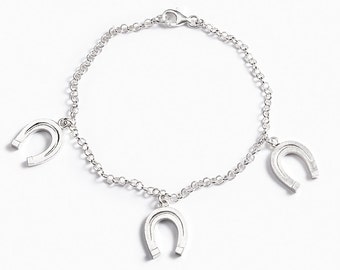 Equestrian bracelet "Charms with 3 horseshoes" in silver sterling 925