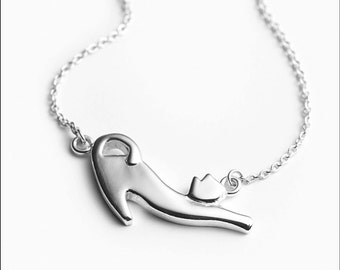 Animal necklace "Cat lying" 925 sterling silver